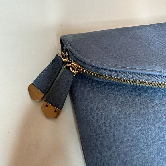 Urban Expressions Stella Dusty Blue Pebble Vegan Striped Interior Leather Clutch - Picture 3 of 16